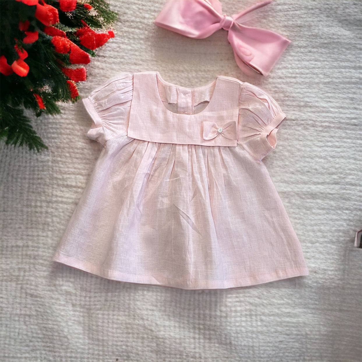 Pink Linen Fall Toddler Baby Shower Dress