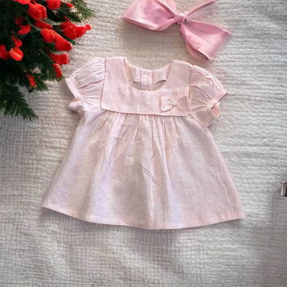 Pink Linen Fall Toddler Baby Shower Dress