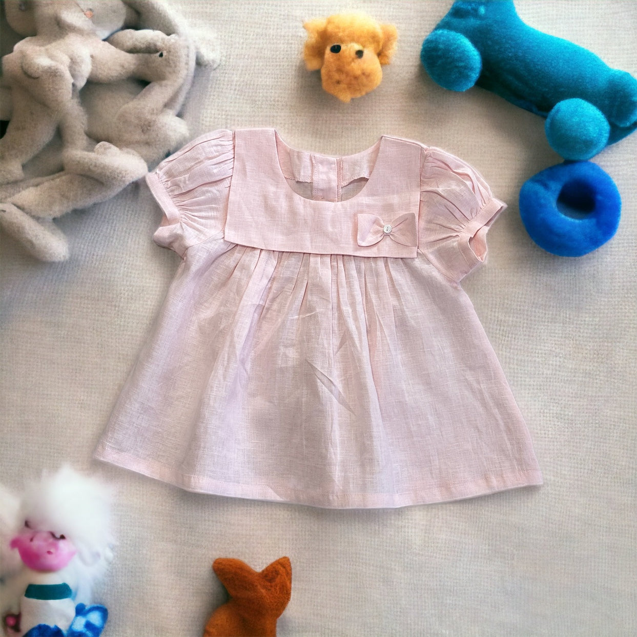 Pink Linen Fall Toddler Baby Shower Dress