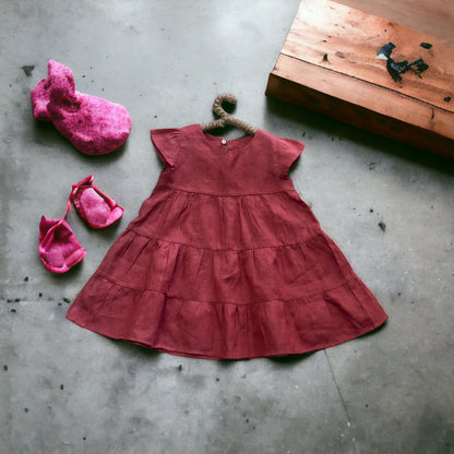 Layered Smock Shower Linen Baby Dress