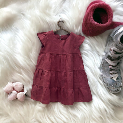 Layered Smock Shower Linen Baby Dress