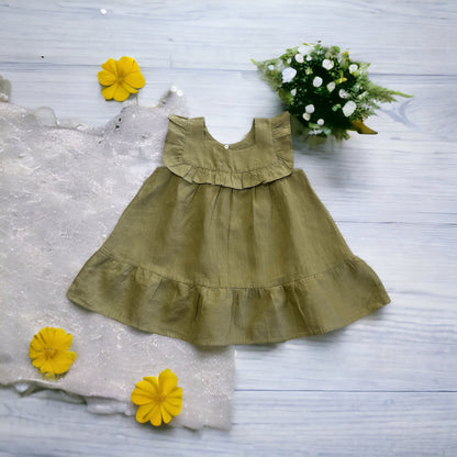 Olive Linen Baby Sleeveless Toddler Boho Dress