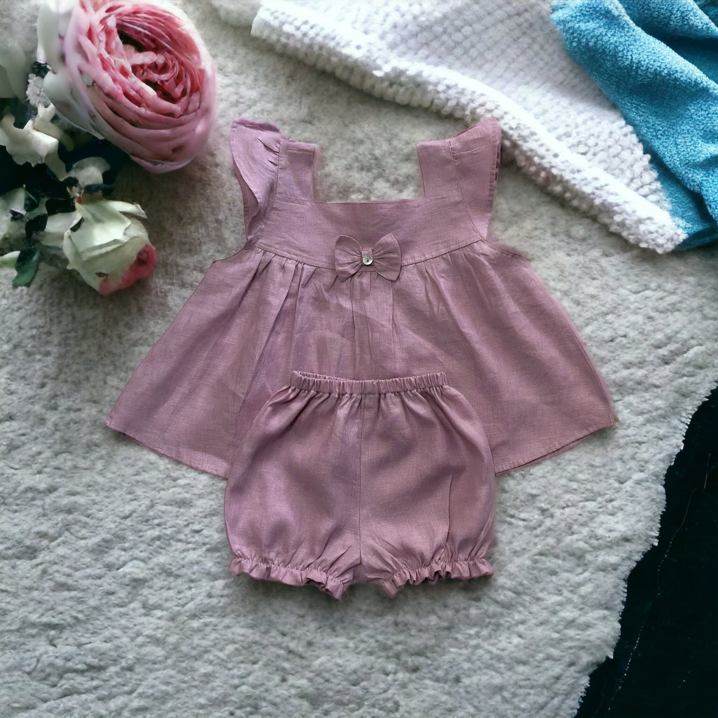 Baby Pink Sleeveless Linen Boho Dress with Matching Bloomer
