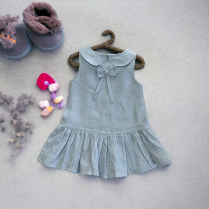 Blue Sleeveless Peter Pan Collar Baby Shower Linen Dress