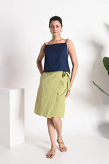 Indigo Blue Spaghetti Strap Linen Top with Straight Neckline