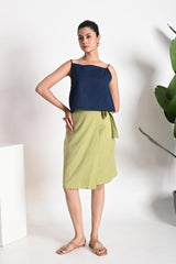 Indigo Blue Spaghetti Strap Linen Top with Straight Neckline