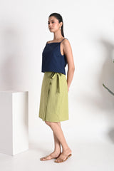 Indigo Blue Spaghetti Strap Linen Top with Straight Neckline