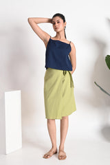 Indigo Blue Spaghetti Strap Linen Top with Straight Neckline