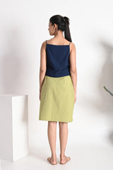 Indigo Blue Spaghetti Strap Linen Top with Straight Neckline