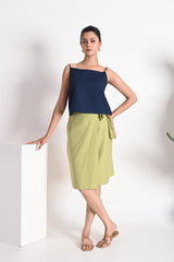 Indigo Blue Spaghetti Strap Linen Top with Straight Neckline