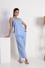 Muted Sky Blue Sleeveless Linen Tank Top with Scoop Neckline