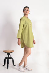 Lime Olive Kurta with Mandarin Collar and Button Placket