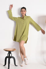 Lime Olive Kurta with Mandarin Collar and Button Placket
