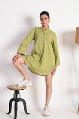 Lime Olive Kurta with Mandarin Collar and Button Placket