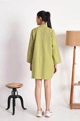 Lime Olive Kurta with Mandarin Collar and Button Placket