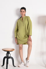 Lime Olive Kurta with Mandarin Collar and Button Placket