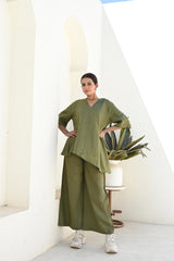 Moss Green Asymmetric Linen Top