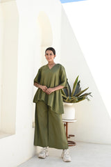 Moss Green Asymmetric Linen Top