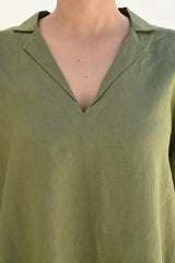 Moss Green Asymmetric Linen Top