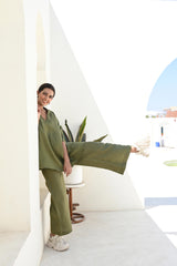 Moss Green Asymmetric Linen Co-ord Set