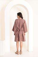 Burnt Wood Flared Linen Short Dress