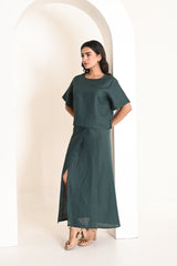 Deep Green Linen Front Slit Skirt