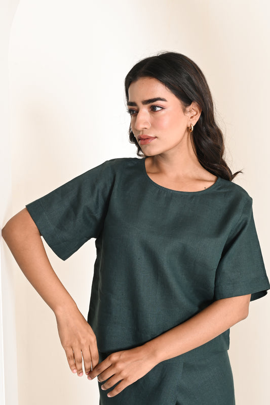 Deep Green Linen Crop Top