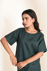 Deep Green Linen Crop Top
