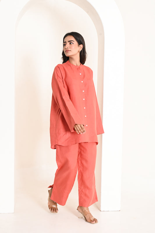 Terracotta Oversized Button-Down Linen Shirt