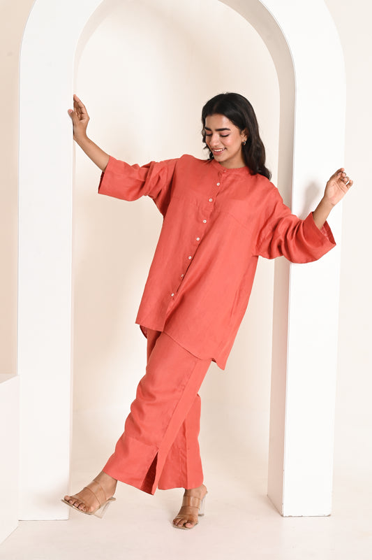 Terracotta Relaxed Fit Linen Co-ord Set