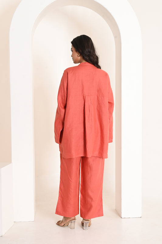 Terracotta Straight Fit Linen Pants