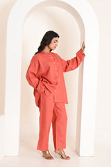 Terracotta Straight Fit Linen Pants