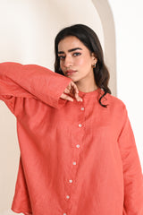 Terracotta Oversized Button-Down Linen Shirt