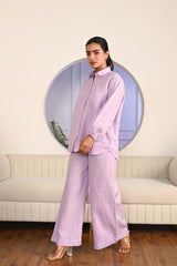 Dusty Rose Relaxed Fit Linen Shirt and Wide-Leg Pant Co-ord Set