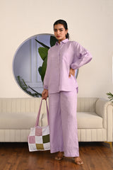 Dusty Rose Relaxed Fit Linen Shirt and Wide-Leg Pant Co-ord Set