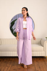 Dusty Rose Relaxed Fit Linen Shirt and Wide-Leg Pant Co-ord Set