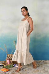 Natural Linen Tiered Strap Dress