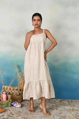Natural Linen Tiered Strap Dress