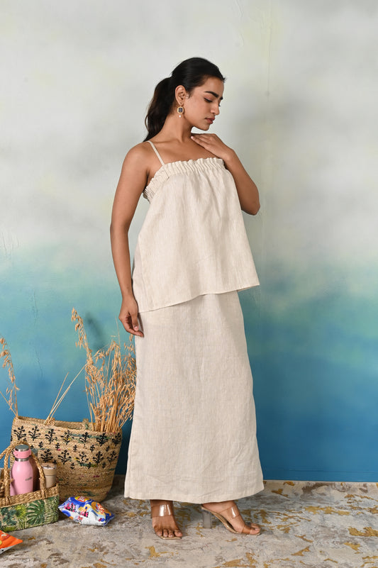 Natural Linen Straight Slit Skirt