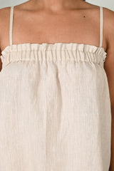 Natural Linen Ruffled Strap Top