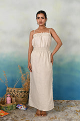 Natural Linen Ruffled Top & Straight Skirt