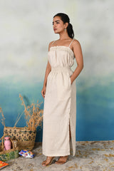 Natural Linen Ruffled Strap Top