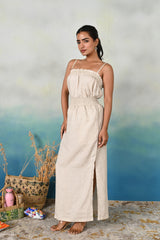 Natural Linen Ruffled Top & Straight Skirt