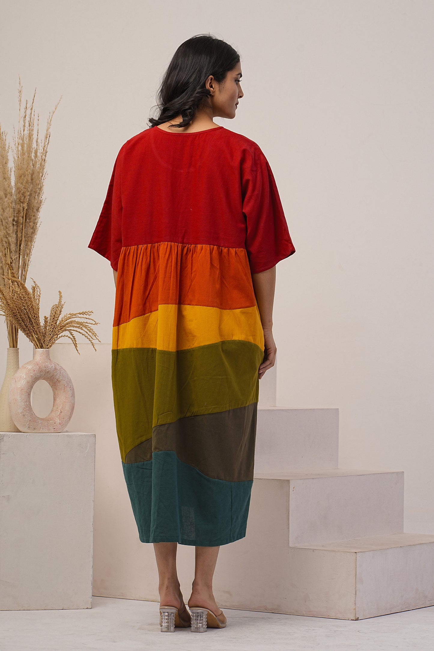 Multi Color Dress, Rainbow Linen Dress, Loose Oversized Dress