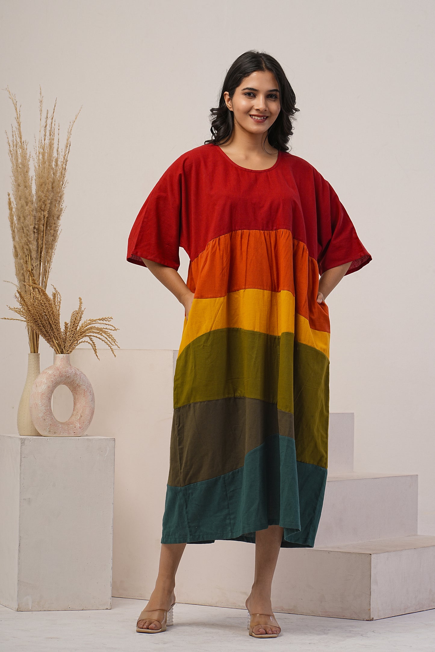 Multi Color Dress, Rainbow Linen Dress, Loose Oversized Dress