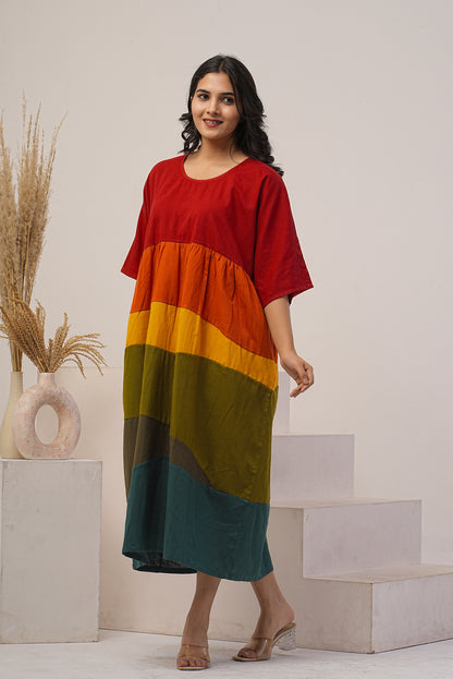 Multi Color Dress, Rainbow Linen Dress, Loose Oversized Dress