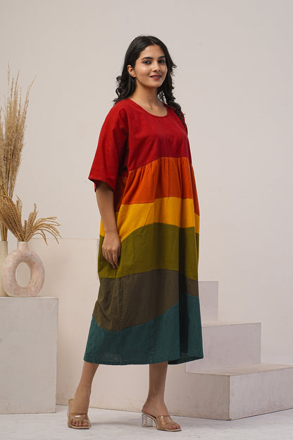 Multi Color Dress, Rainbow Linen Dress, Loose Oversized Dress