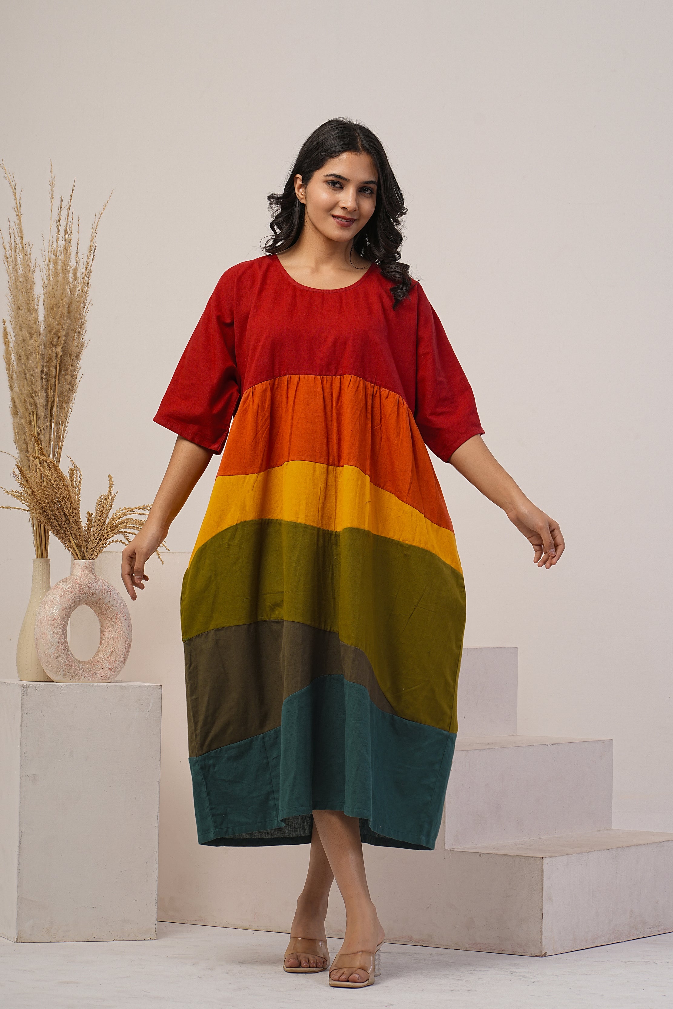 Rainbow linen dress best sale