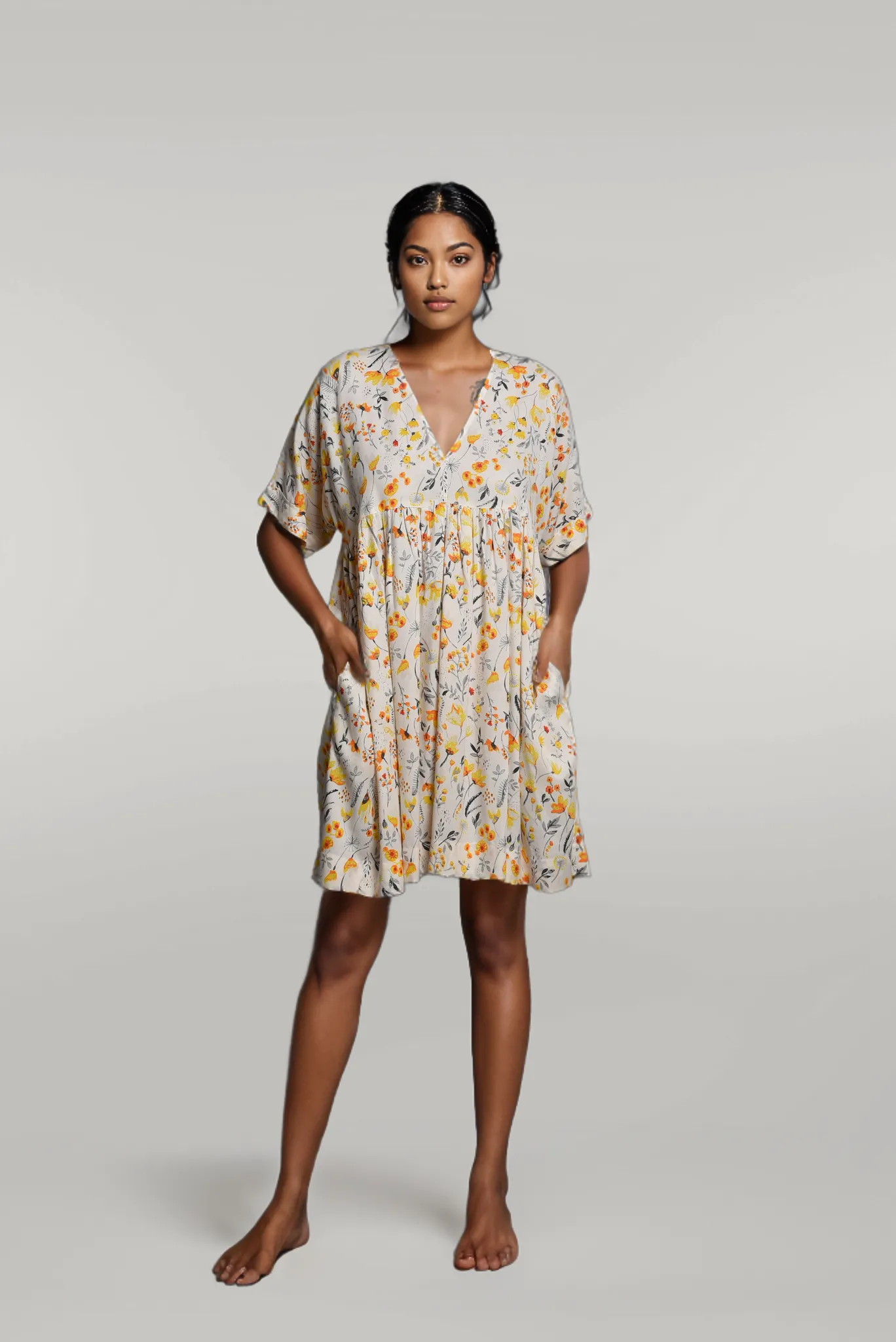 Printed Short V neck Dress