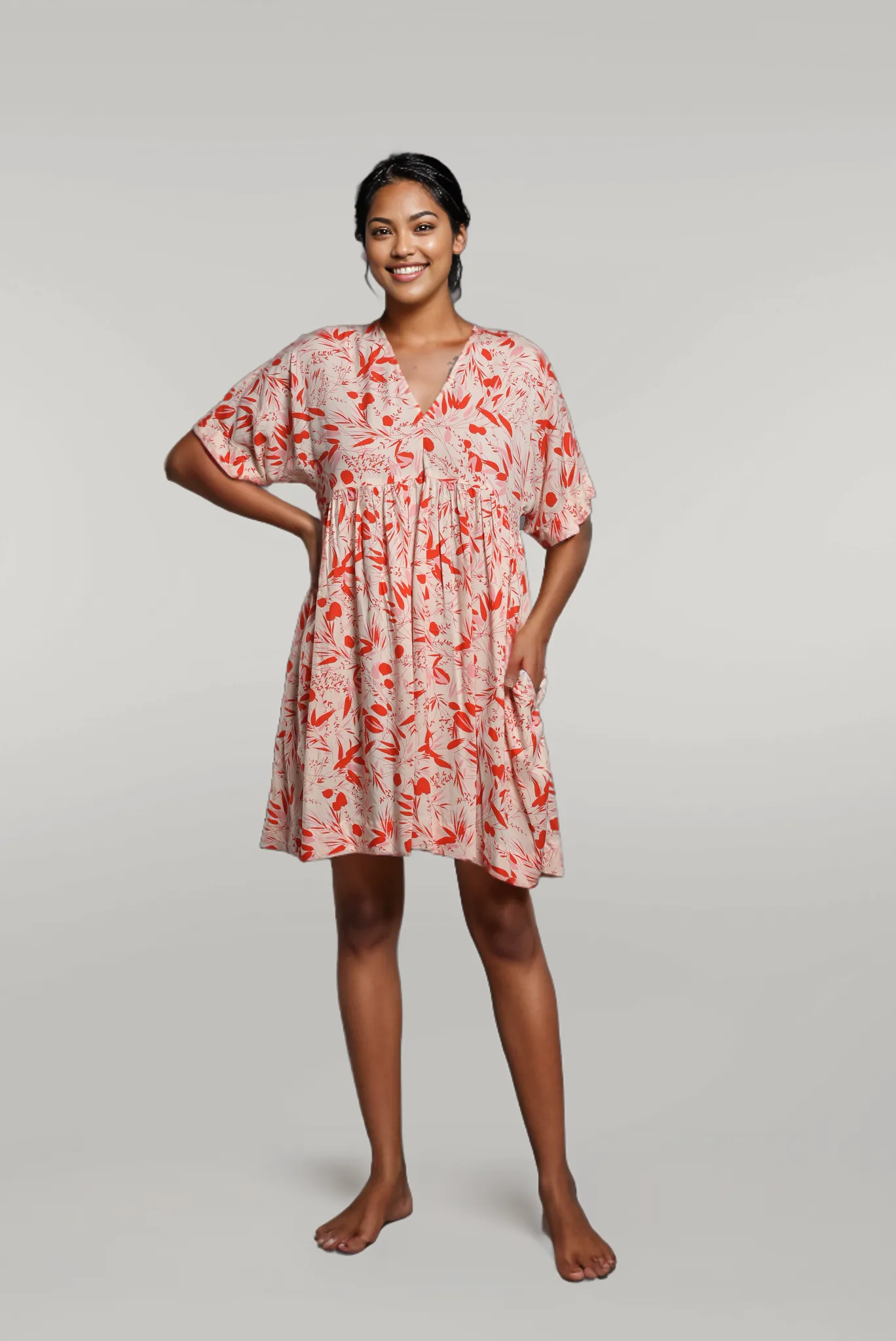 Printed Short V neck Dress